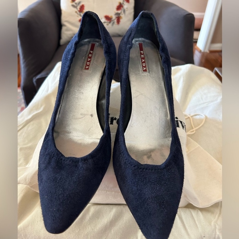 Prada Women's Navy Blue Suede Pumps - Picture 5 of 12